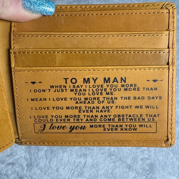 Brown Leather Wallet "To My Man" Bifold with Message | Gift Idea | Never Used - Picture 1 of 13